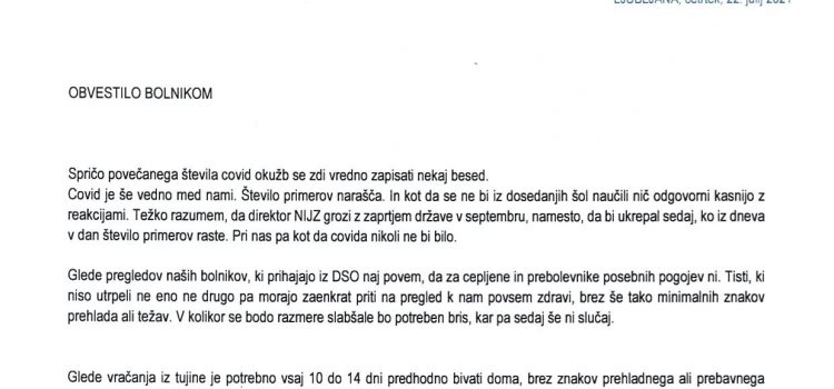 Obvestilo prof.dr. Sama Zvera